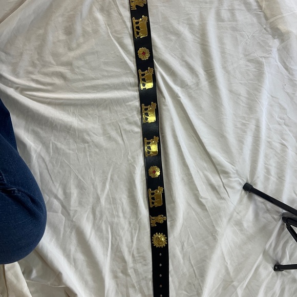 VINTAGE ETRO COW AND SUN LEATHER BLACK BELT 1970'S - Picture 2 of 4